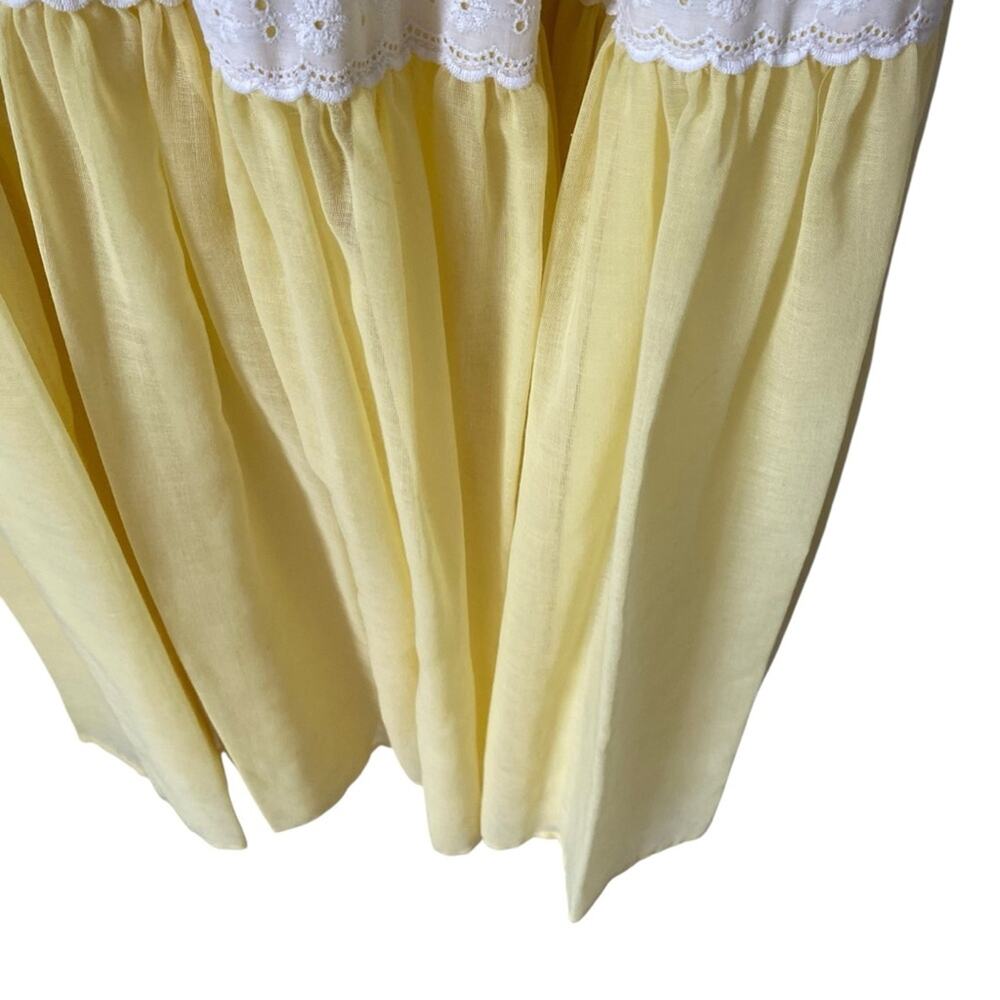Vintage Handmade Boho Yellow White Lace Trim Ruffle Maxi Dress size small - Picture 3 of 10